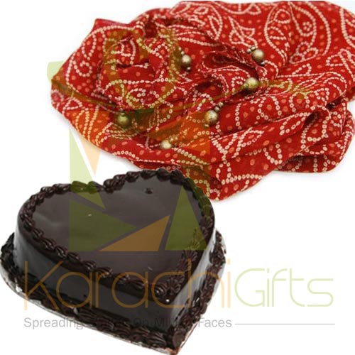 Heart Cake With Red Chunri