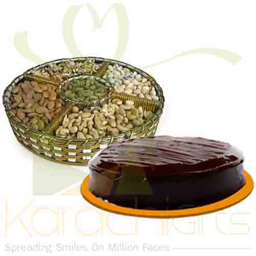 Dry Fruit Basket With Cake