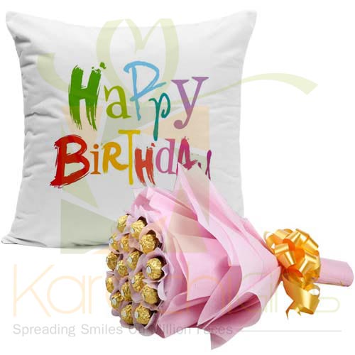 Bday Cushion With Choc Bouquet