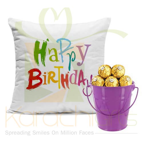 Choc Bucket With Bday Cushion