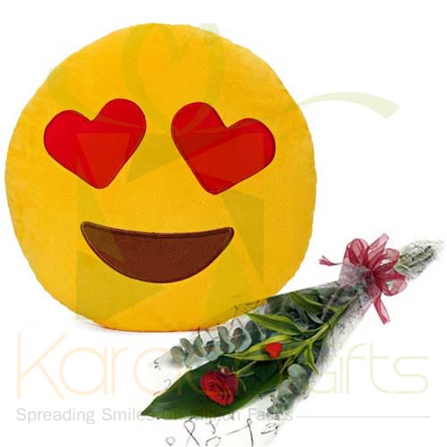 Love Emoji Pillow With Rose