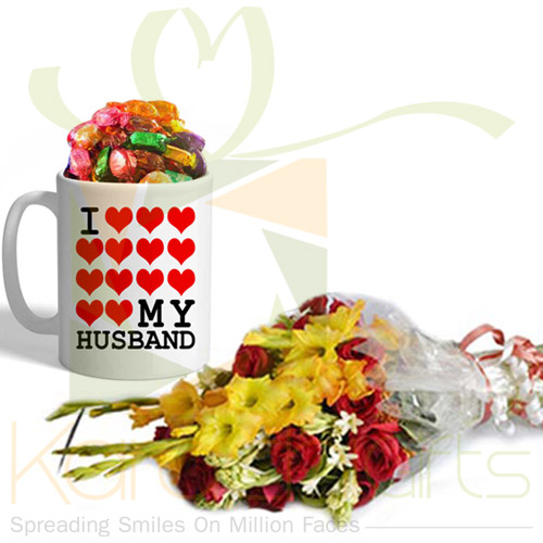 Quality Street In Husband Mug With Flowers