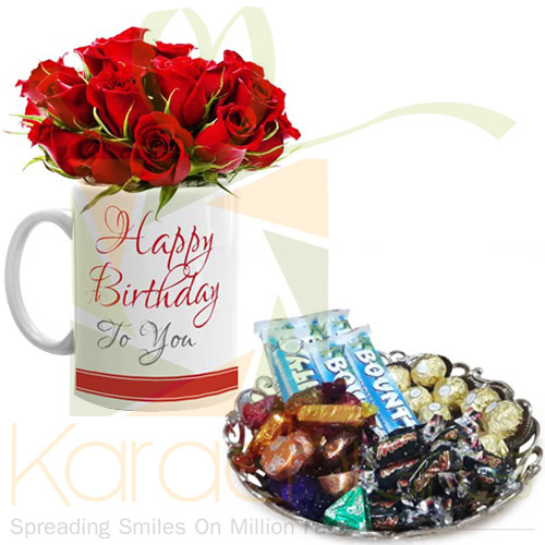 Rose Bday Mug With Chocolate Tray