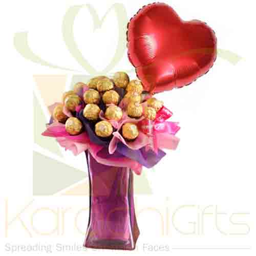 Ferrero In A Vase With Heart Balloon