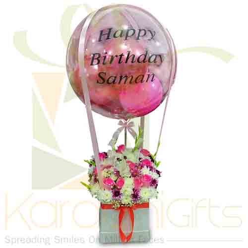 Bday Balloon And Flowers