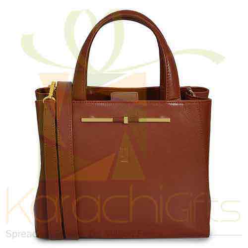 Hand Bag Dark Tan Gold