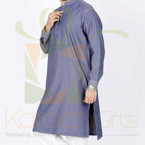 Denim Blue Kurta By Junaid Jamshed