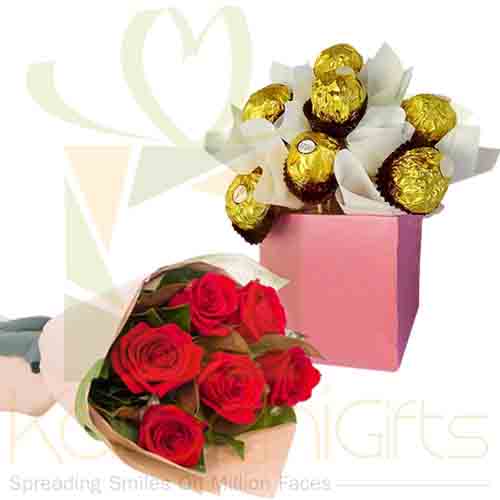 Ferrero Arrangement With Red Roses