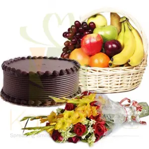 Choco Cake With Flowers And Fruits