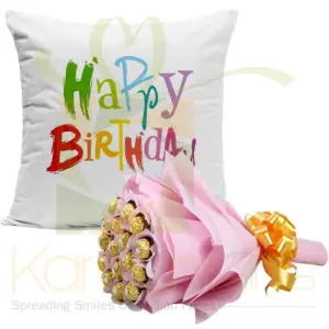 Bday Cushion With Choc Bouquet