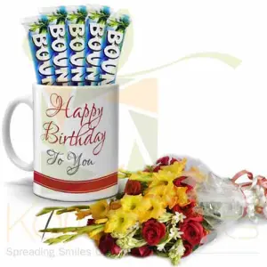 Bday Choc Mug With Bouquet