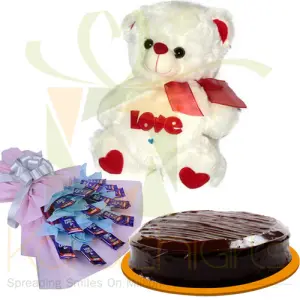 Dairy Milk Bouquet And Teddy With Cake