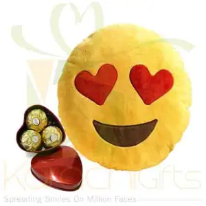 Choc Heart With Heart Eye Moji Cushion