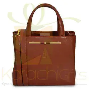 Hand Bag Dark Tan Gold