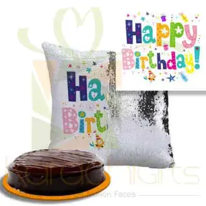 Birthday Sequin Cushion With Cake