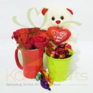 Teddy With Rose And Chocs