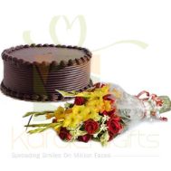 Choco Chip Cake With Small Bouquet