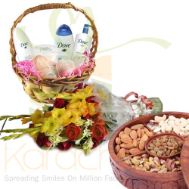 Dove Basket, Flowers And Dry Fruits