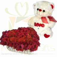 Rose Heart Basket With Teddy