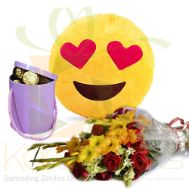 Chocolates, Cushion And Flowers