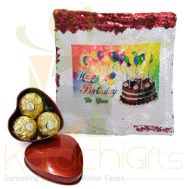 Choc Heart With Bday Magic Cushion