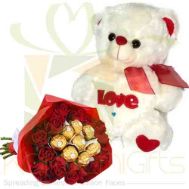 Love Teddy With Ferrero Rose Bouquet
