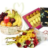 Flowers With Mithai And 5Kg Fruits