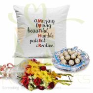 Mother Cushion Choc Tray And Flowers