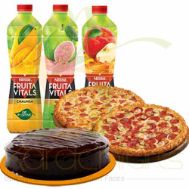 Cake With Pizza And Juices