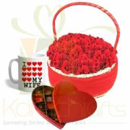 Rose Basket With Mug And Chocolates