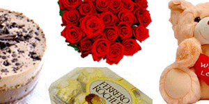 24 Red Roses + Cake + Chocolates + Teddy Bear