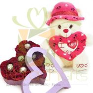 Choc Rose Heart With Teddy