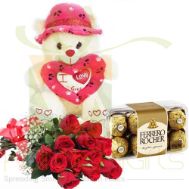 Roses Teddy and Chocs