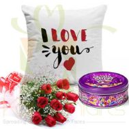 Love Cushion And Chocs Roses