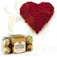 Rose Heart With Small Ferrero Box