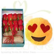 Rose Box With Emoji Cushion